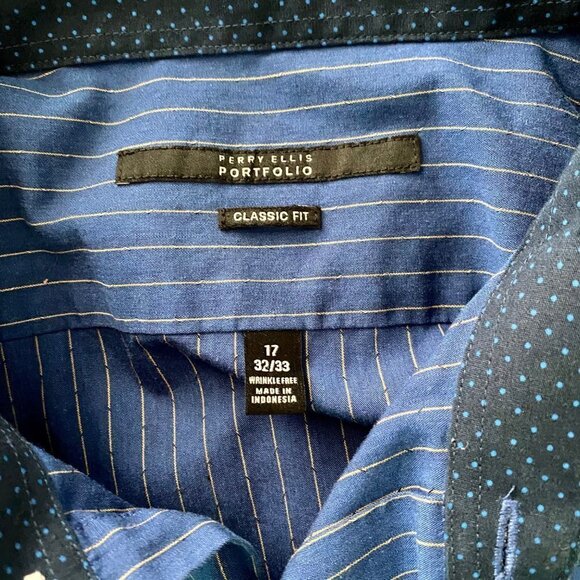 Perry Ellis Portfolio Classic Fit Blue Gold Button Down Shirt Neck 17 - Picture 7 of 8
